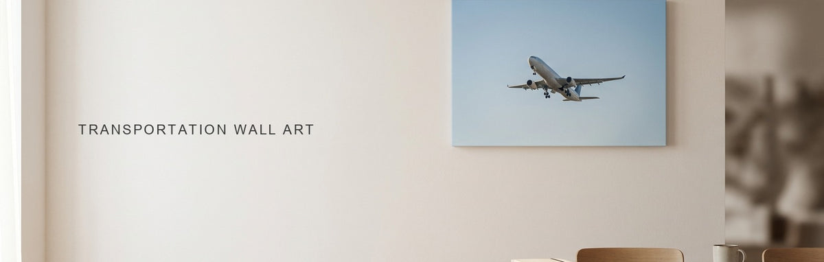Transportation wall art, an airliner canvas above a office desk
