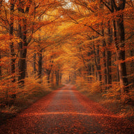 Autumn Season Wall Art canvas print, autumn, a forest road under a canopy of blazing amber