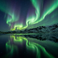 Aurora Borealis Wall Art canvas print, the northern lights, green and violet curtains rippling across a star-filled sky