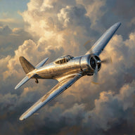 Aviation Wall Art canvas print, a vintage propeller aircraft banking against a cloudscape