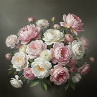 Flower Wall Art canvas print, garden flowers, peonies roses and ranunculus in soft blush