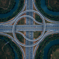 Flyovers Wall Art canvas print, a fine art aerial photograph looking straight down on a multi-level motorway interchange
