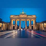Berlin Wall Art canvas print, the neoclassical Brandenburg Gate with its quadriga at blue hour
