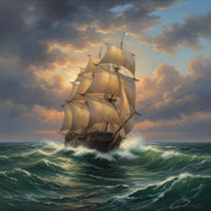 Ship Wall Art canvas print, a tall ship under full sail on a heavy swell