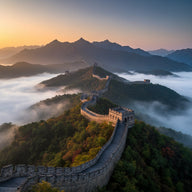 Great Wall Wall Art canvas print, the Great Wall of China winding along forested mountain ridges with watchtowers