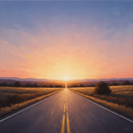 Inspirational Wall Art canvas print, an inspiring artwork, a long open road running to a glowing horizon under a wide dawn