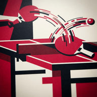 Table Tennis Wall Art canvas print, a table tennis rally, paddle and ball frozen with motion trails
