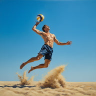 Volleyball Wall Art canvas print, a beach volleyball spike, figure airborne against a blue sky