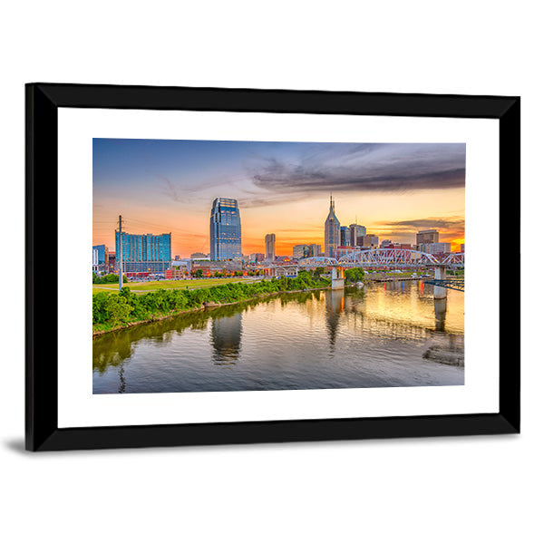 Nashville Riverfront Skyline at Golden Hour Canvas Wall Art