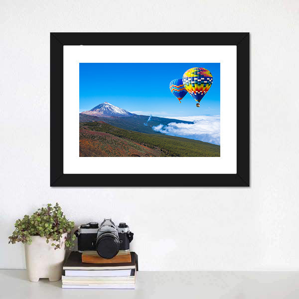 Two Hot Air Balloons Over Snow-capped Mountain Canvas Wall Art