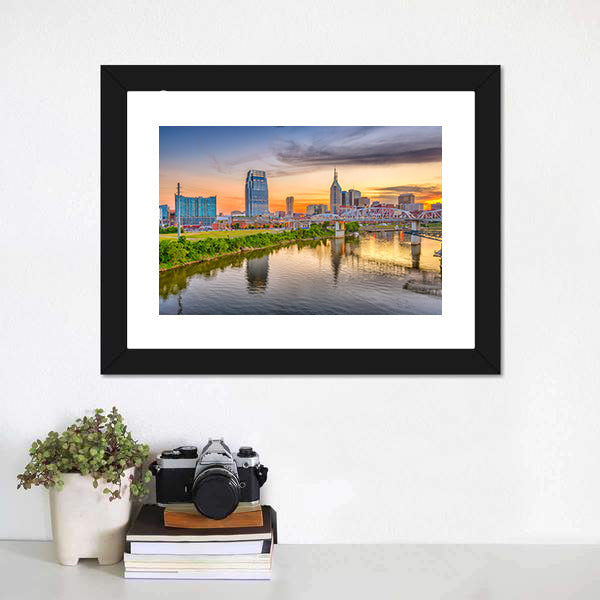 Nashville Riverfront Skyline at Golden Hour Canvas Wall Art