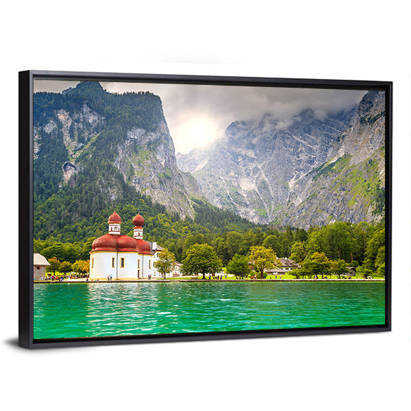 Lake Konigssee with Red Onion-domed Church Canvas Wall Art