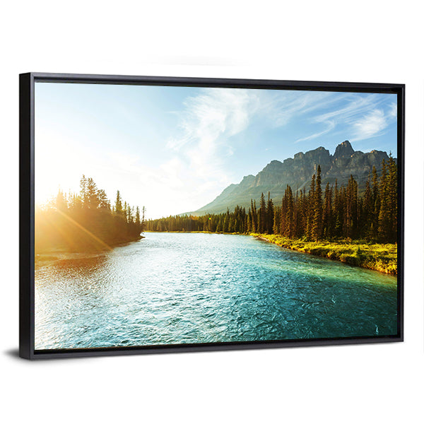 Castle Mountain River Scene Canvas Wall Art