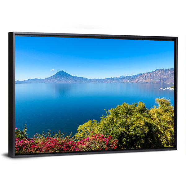 Clear Blue Lake with Volcanoes Canvas Wall Art