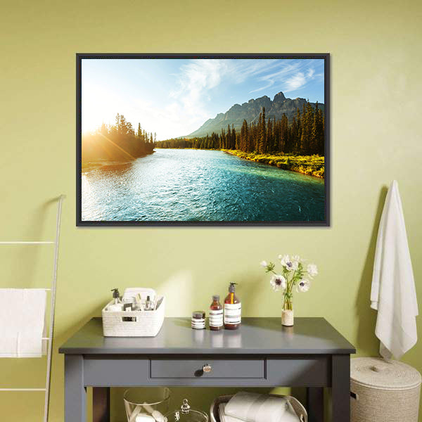 Castle Mountain River Scene Canvas Wall Art