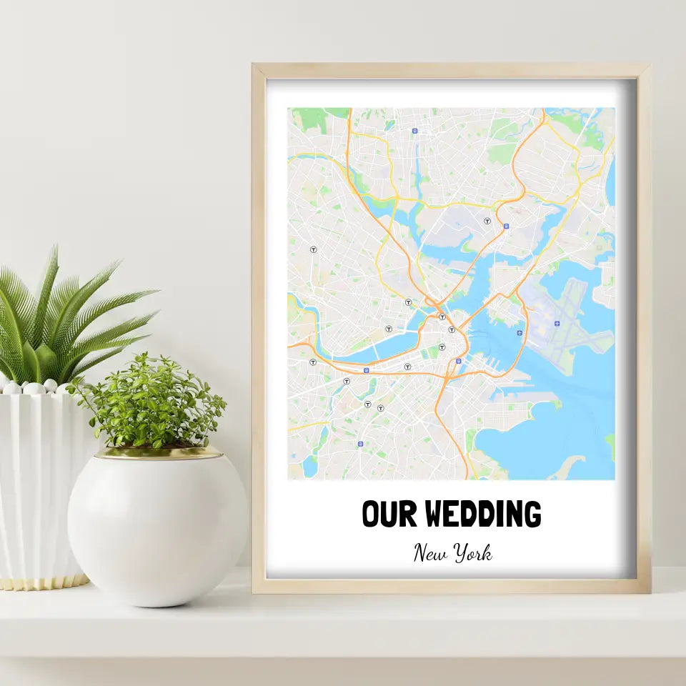 Our Wedding Map Canvas Wall Art