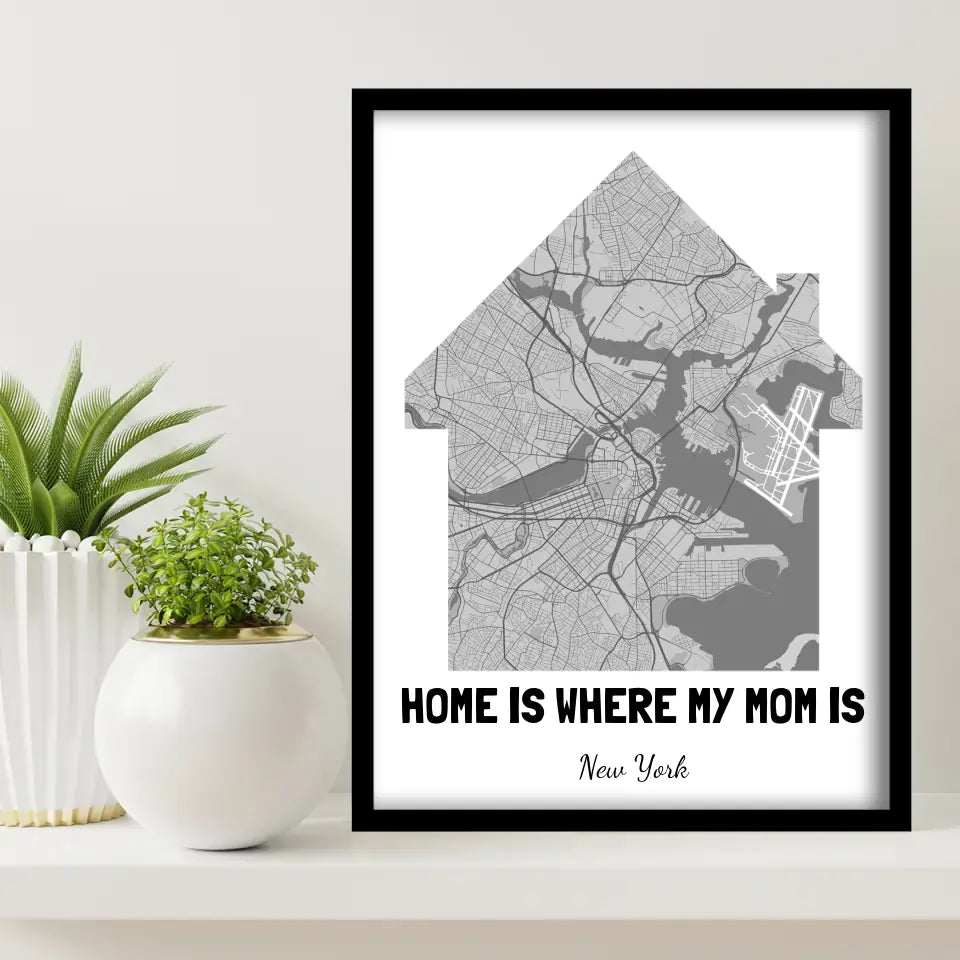 Home Is Where My Mom Is Map Canvas Wall Art