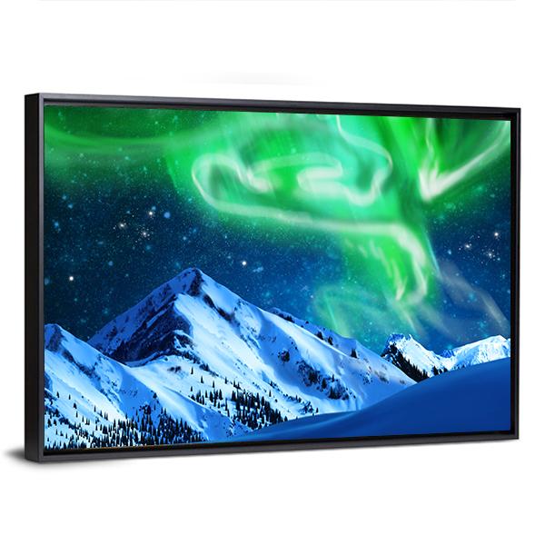 Aurora Over Snowy Mountains Canvas Wall Art