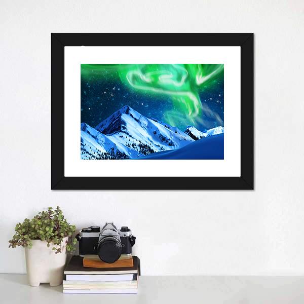 Aurora Over Snowy Mountains Canvas Wall Art