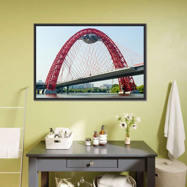 Red Arched Cable-stayed Bridge Canvas Wall Art