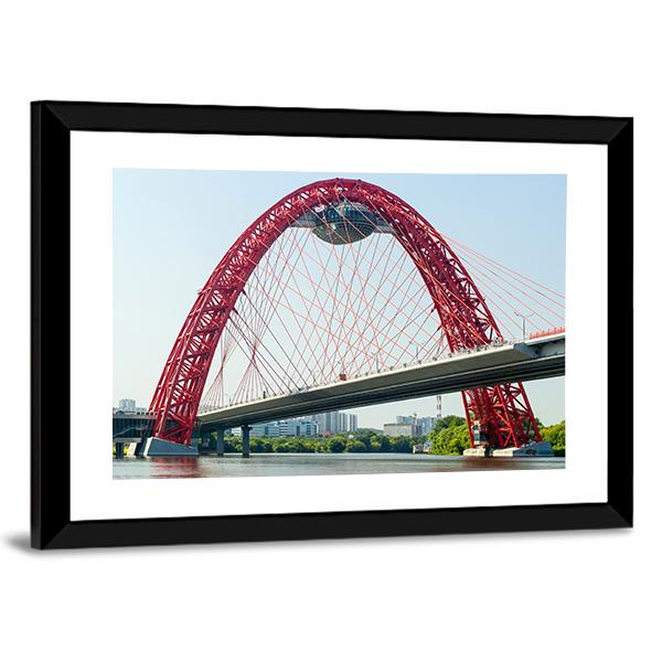 Red Arched Cable-stayed Bridge Canvas Wall Art