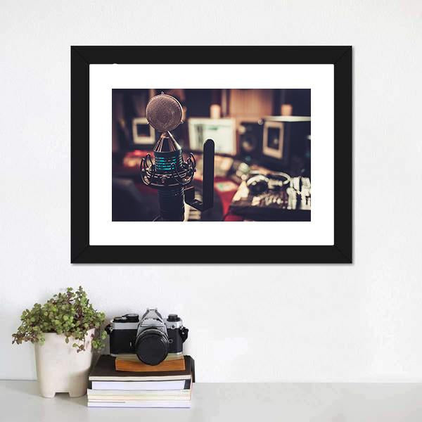 Studio Microphone with Cyan Glow Canvas Wall Art