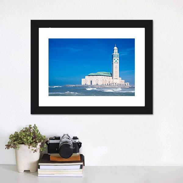 Hassan Ii Mosque with Crashing Waves Canvas Wall Art