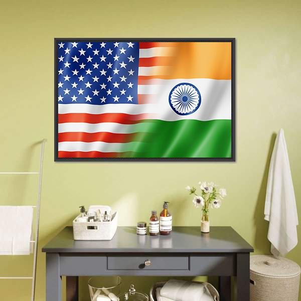 United States and India Flag Blend Canvas Wall Art