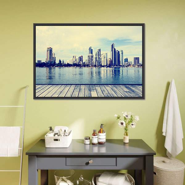 Skyscrapers Over Calm Water Canvas Wall Art