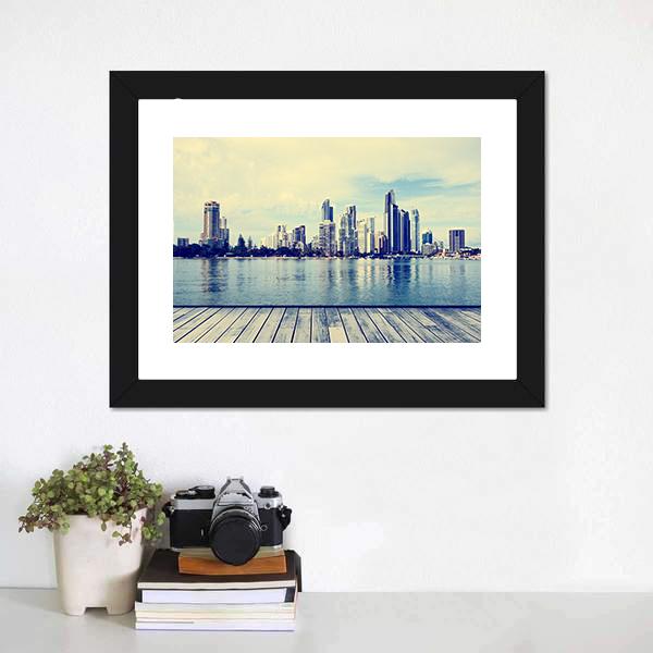 Skyscrapers Over Calm Water Canvas Wall Art