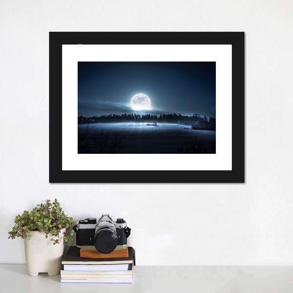 Moon Rising Over Forest Canvas Wall Art