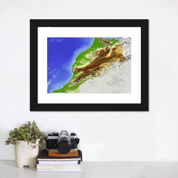 Morocco Topographic Relief Map Canvas Wall Art