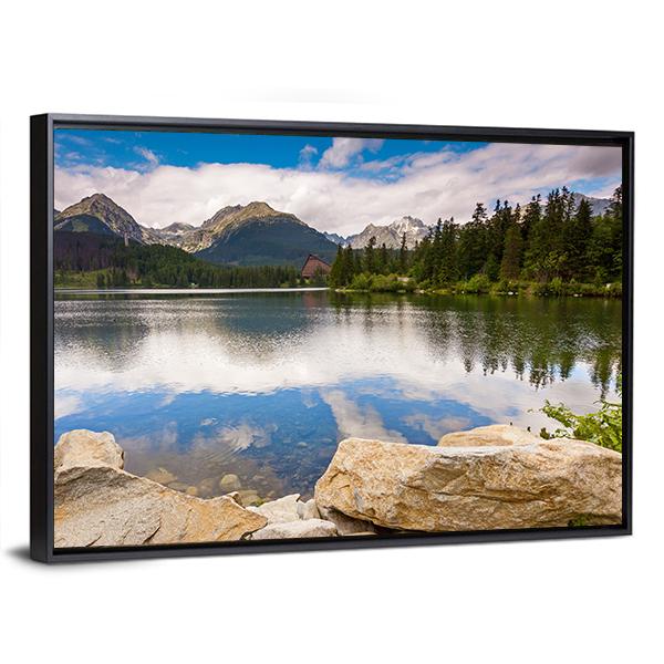 Mountain Lake Reflection with Boulders Canvas Wall Art