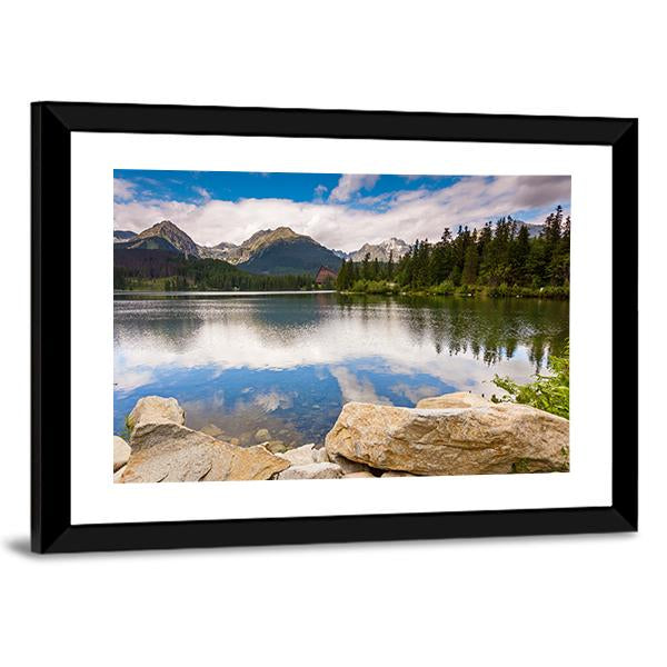 Mountain Lake Reflection with Boulders Canvas Wall Art