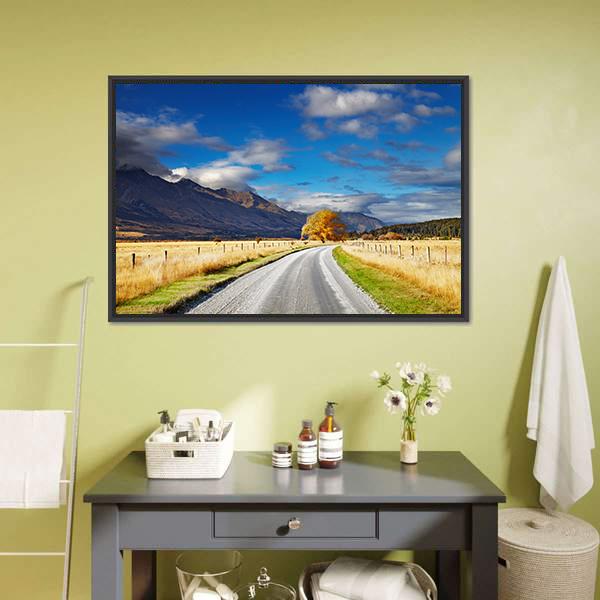 Winding Mountain Road with Golden Tree Canvas Wall Art