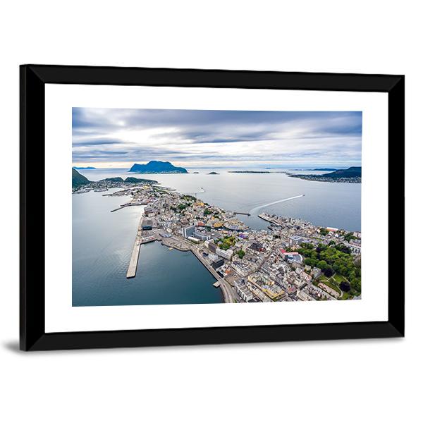 Aerial View of Alesund Harbor Canvas Wall Art