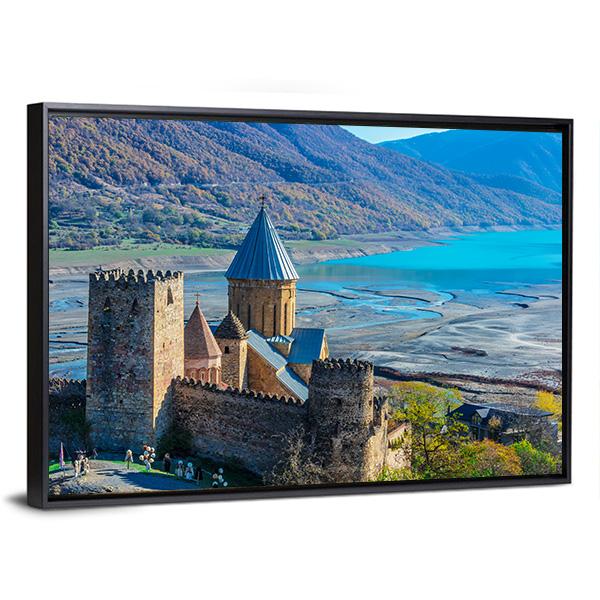 Ananuri Fortress Over Turquoise Lake Canvas Wall Art