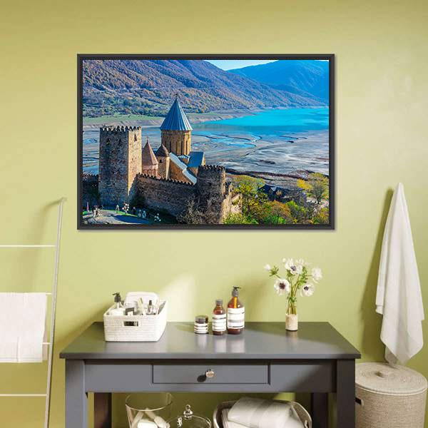 Ananuri Fortress Over Turquoise Lake Canvas Wall Art