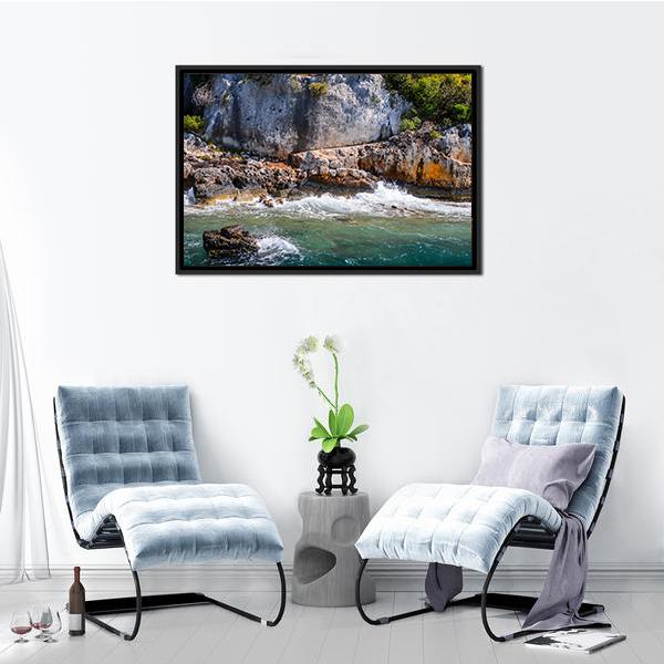 Turquoise Coastal Cliffs Canvas Wall Art
