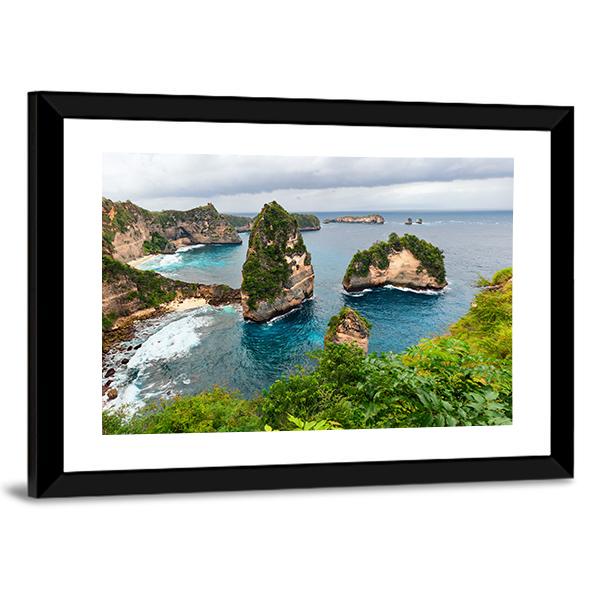 Atun Beach Cliffs and Turquoise Sea Canvas Wall Art