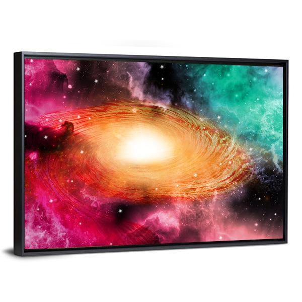 Spiral Galaxy with Glowing Core Canvas Wall Art