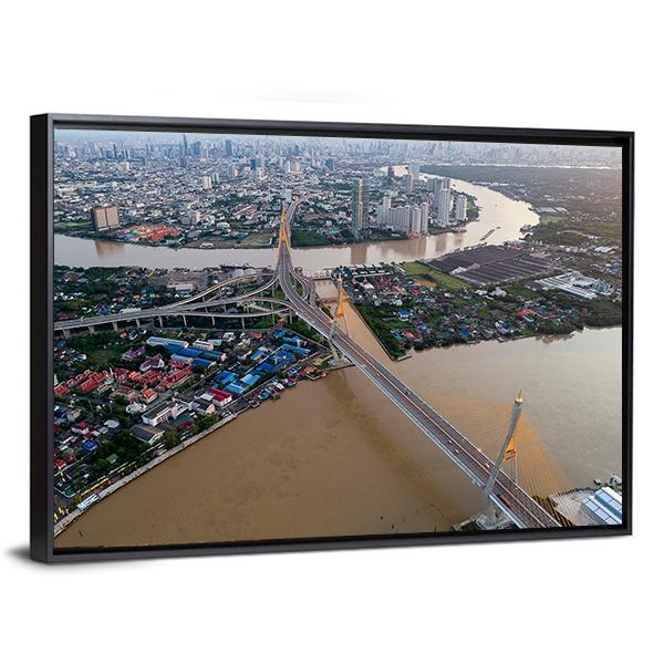 Aerial View of Cable-stayed Bridges and Highway Interchange Canvas Wall Art