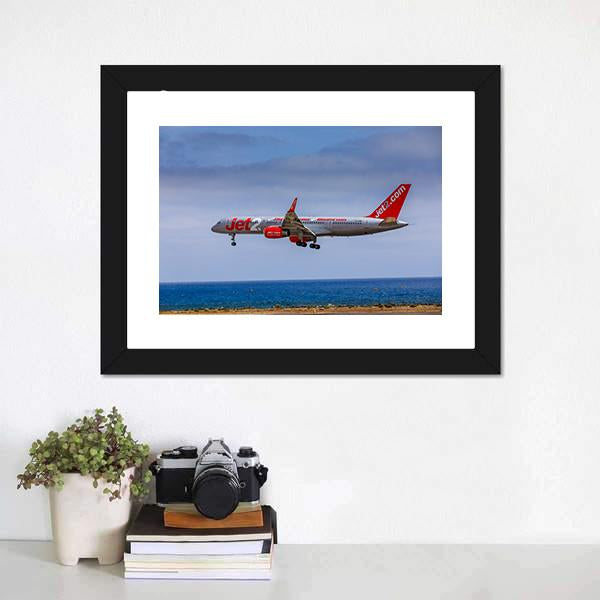 Boeing 757 Jet2 Landing Over Ocean Canvas Wall Art
