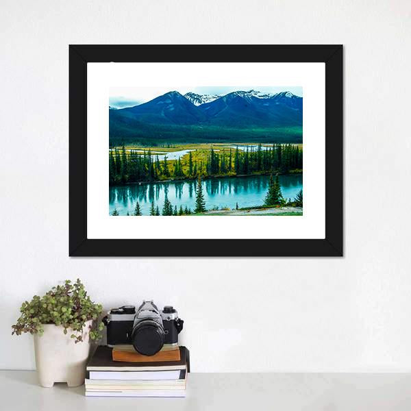 Bow River Through Mountain Valley Canvas Wall Art