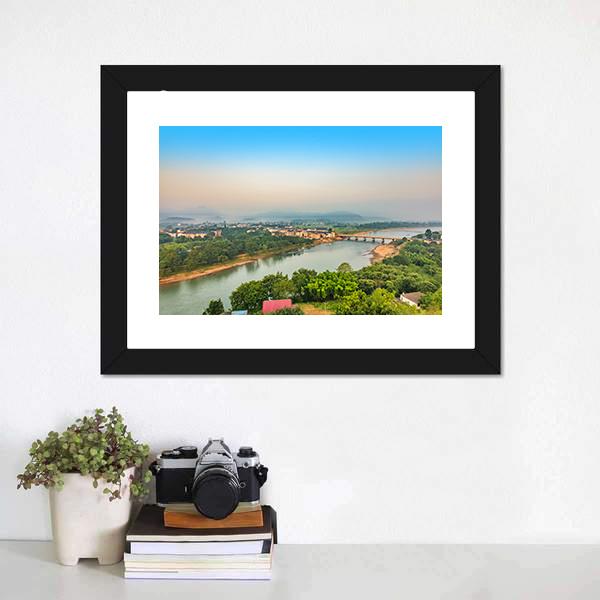 Bridge Over Winding River at Dawn Canvas Wall Art
