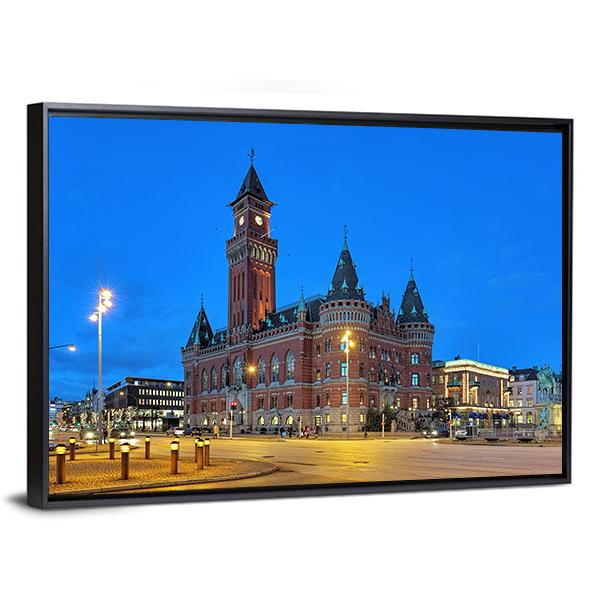 Helsingborg City Hall at Twilight Canvas Wall Art