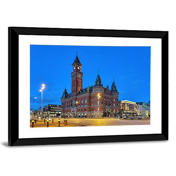 Helsingborg City Hall at Twilight Canvas Wall Art