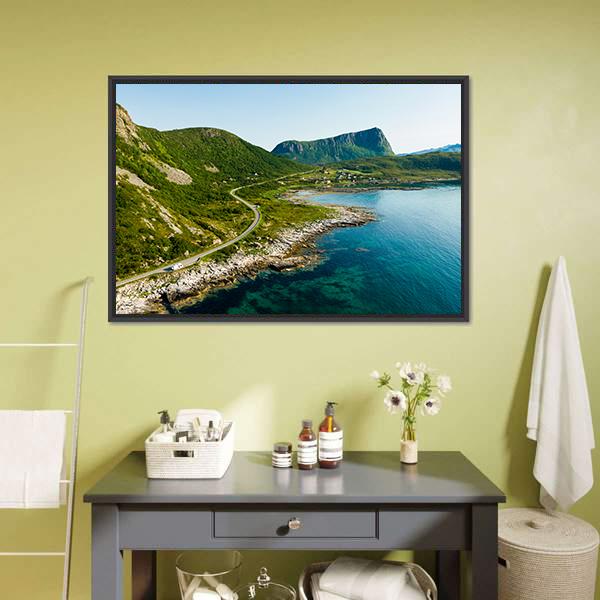 Vestvagoy Coast with Winding Road Canvas Wall Art