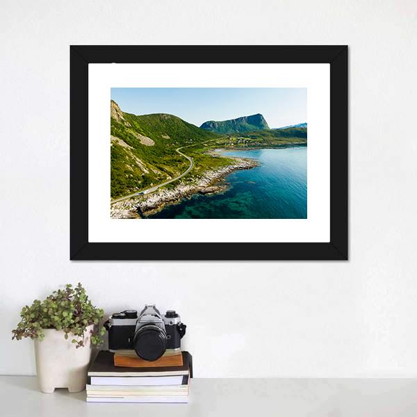 Vestvagoy Coast with Winding Road Canvas Wall Art