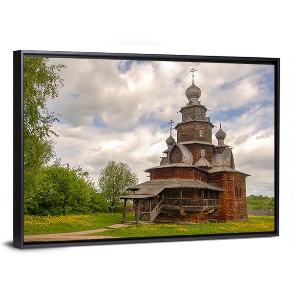Multi-tiered Wooden Church with Onion Domes Canvas Wall Art